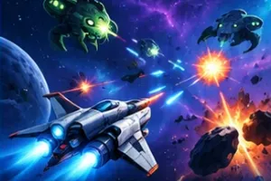 Orbit Defenders: a space jet fighting alien ships among asteroids